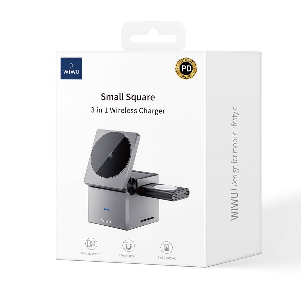 Wiwu Wi-W030 Small Square Küp Tasarımlı Telefon & Akıllı Saat & Kulaklık İçin 15W 3in1 Kablosuz Şarj Standı Wiwu Wi-W030 Small Square Küp Tasarımlı Telefon & Akıllı Saat & Kulaklık İçin 15W 3in1 Kablosuz Şarj Standı